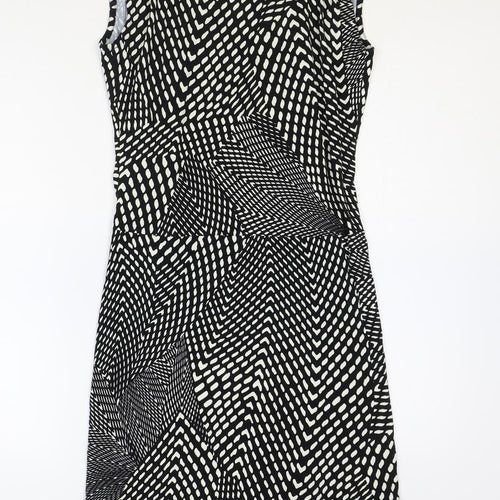 Promod Womens Black Geometric Viscose A-Line Size 12 V-Neck Pullover