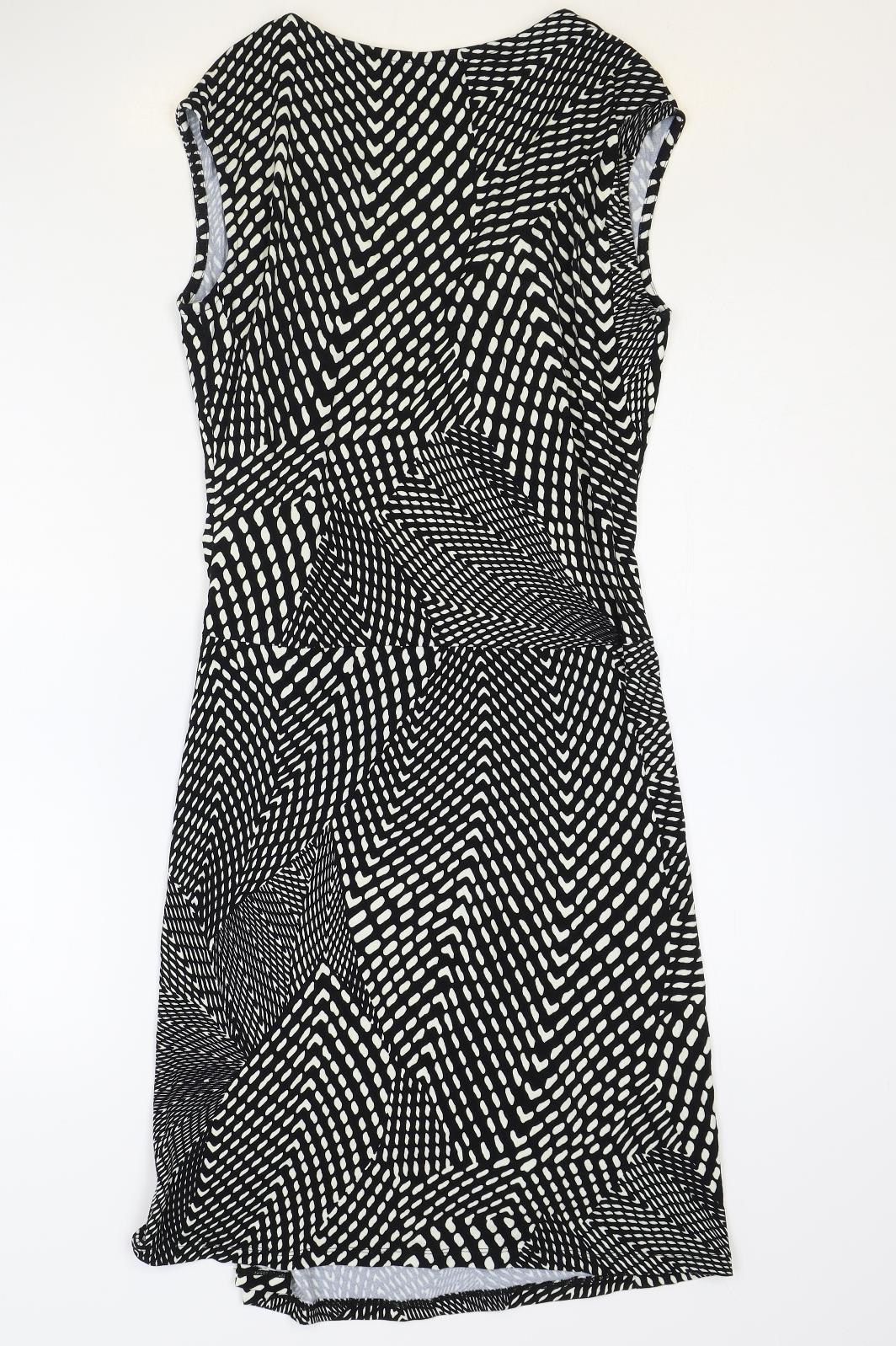 Promod Womens Black Geometric Viscose A-Line Size 12 V-Neck Pullover