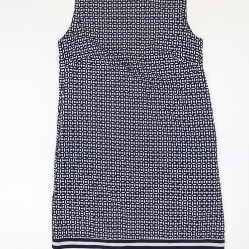 Stella Womens Blue Geometric Polyester Shift Size 8 Boat Neck Zip