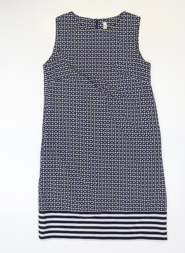 Stella Womens Blue Geometric Polyester Shift Size 8 Boat Neck Zip