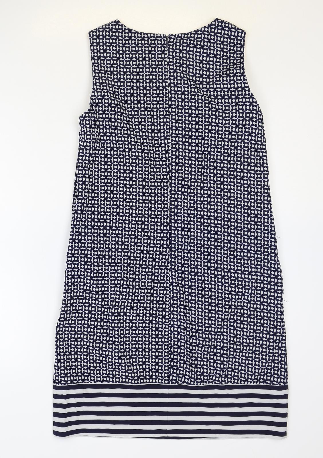 Stella Womens Blue Geometric Polyester Shift Size 8 Boat Neck Zip