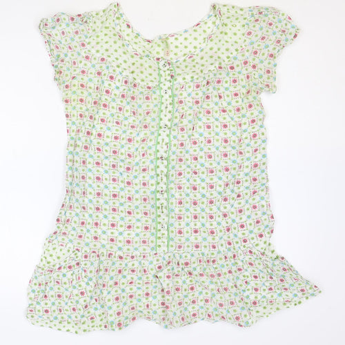 Denim & Co. Womens Multicoloured Geometric Cotton Basic Blouse Size 10 Round Neck