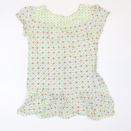 Denim & Co. Womens Multicoloured Geometric Cotton Basic Blouse Size 10 Round Neck