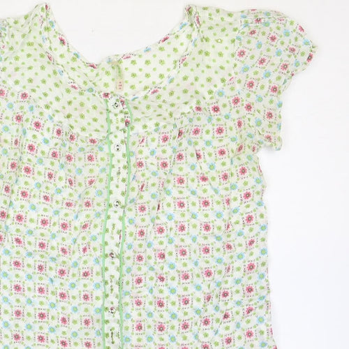 Denim & Co. Womens Multicoloured Geometric Cotton Basic Blouse Size 10 Round Neck
