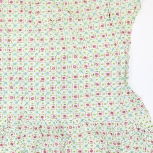 Denim & Co. Womens Multicoloured Geometric Cotton Basic Blouse Size 10 Round Neck
