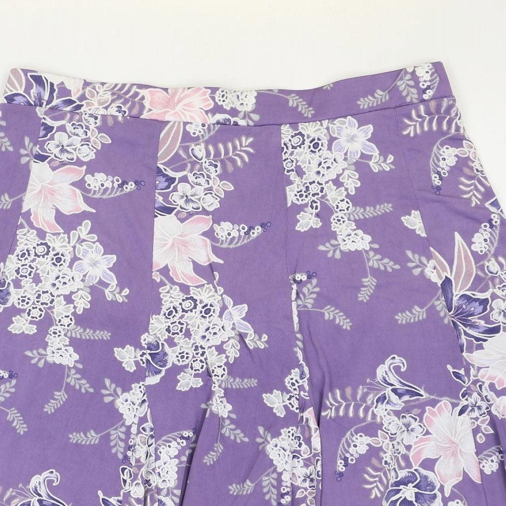Anna Rose Womens Purple Floral Polyester Swing Skirt Size 18