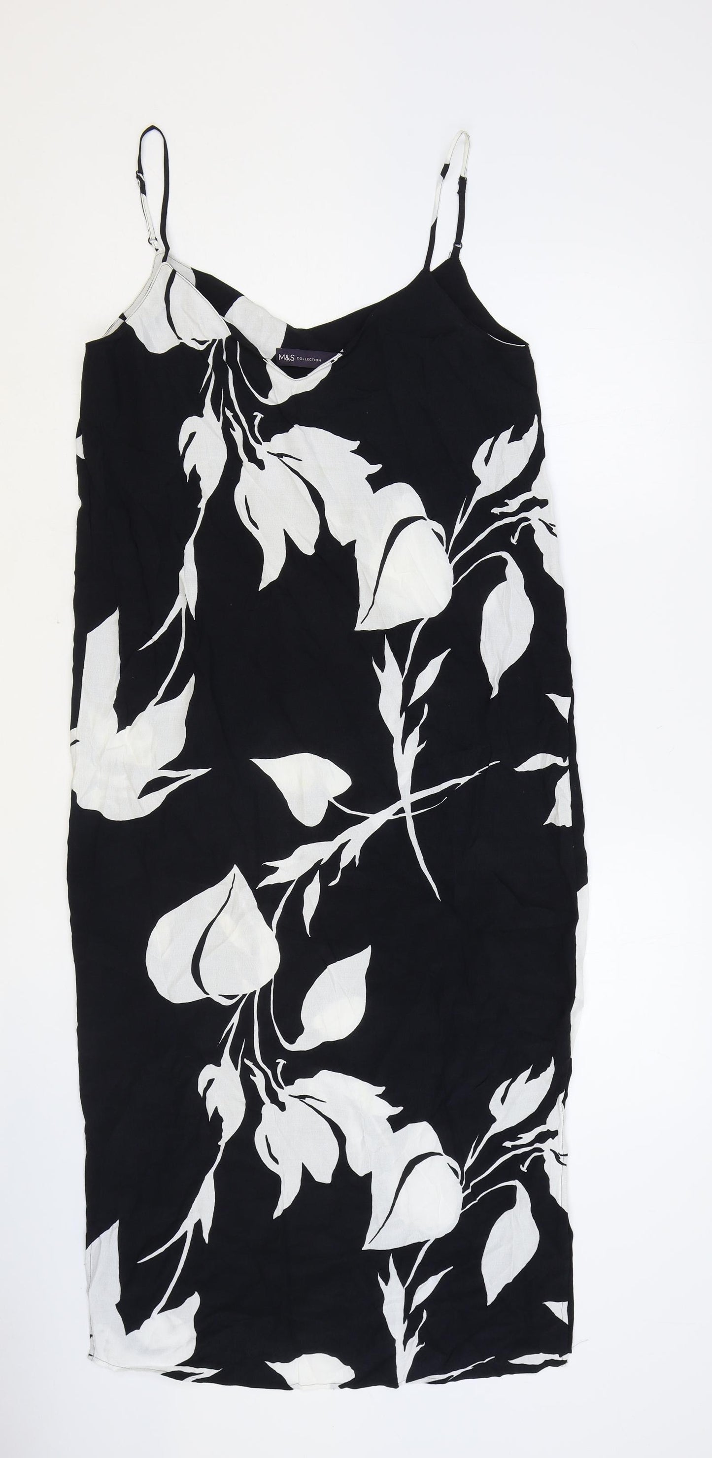 Marks and Spencer Womens Black Geometric Viscose Slip Dress Size 8 V-Neck Pullover