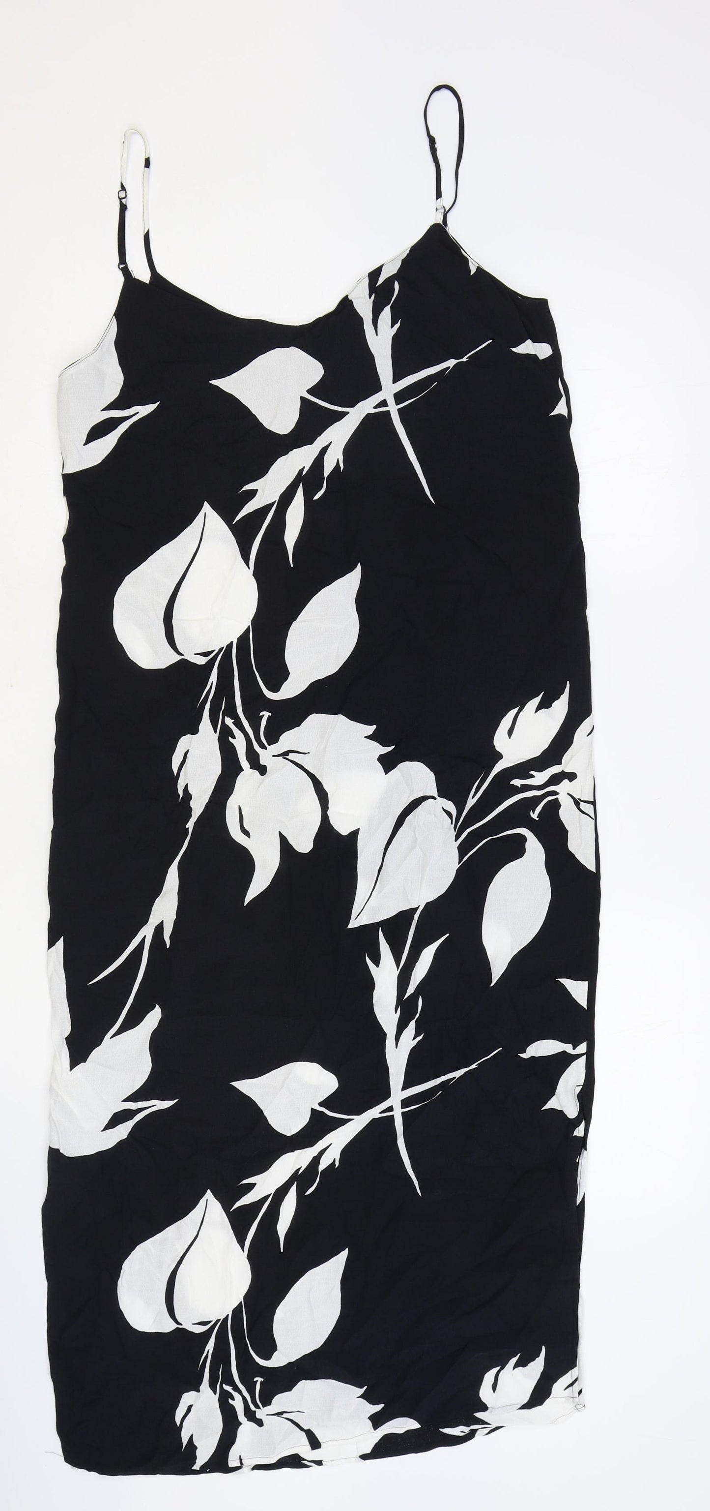 Marks and Spencer Womens Black Geometric Viscose Slip Dress Size 8 V-Neck Pullover