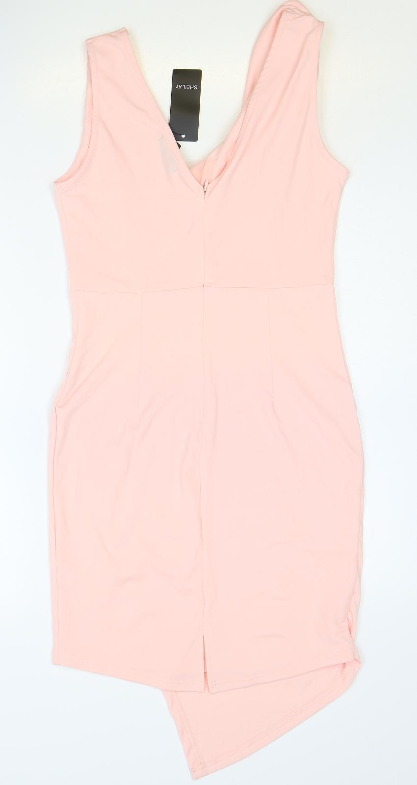 Sheilay Womens Pink Polyester Pencil Dress Size S V-Neck Zip