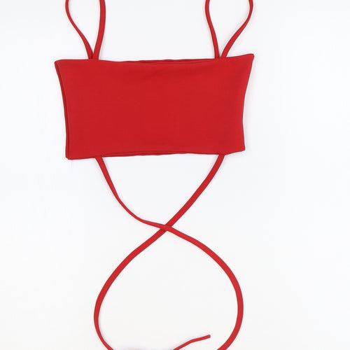 PRETTYLITTLETHING Womens Red Polyester Cropped Tank Size 6 Square Neck