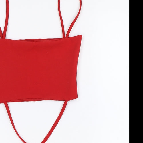 PRETTYLITTLETHING Womens Red Polyester Cropped Tank Size 6 Square Neck