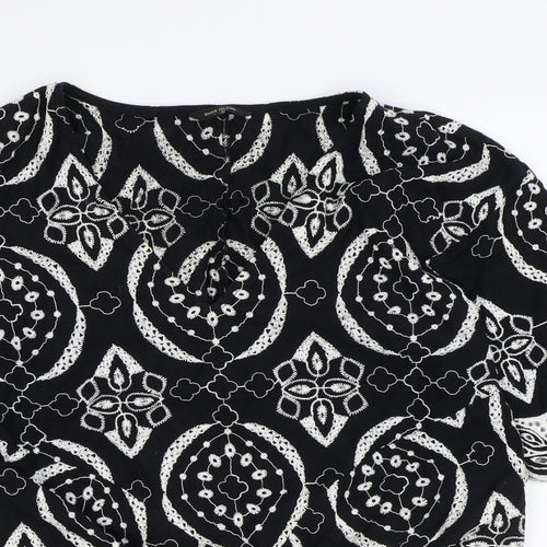 River Island Womens Black Geometric 100% Cotton Basic Blouse Size 8 Round Neck