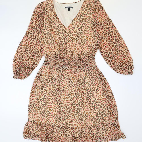 Roman Womens Multicoloured Animal Print Polyester Fit & Flare Size 8 V-Neck Pullover