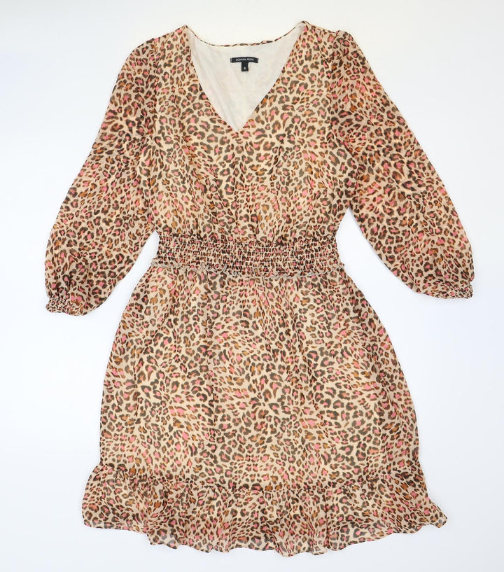 Roman Womens Multicoloured Animal Print Polyester Fit & Flare Size 8 V-Neck Pullover