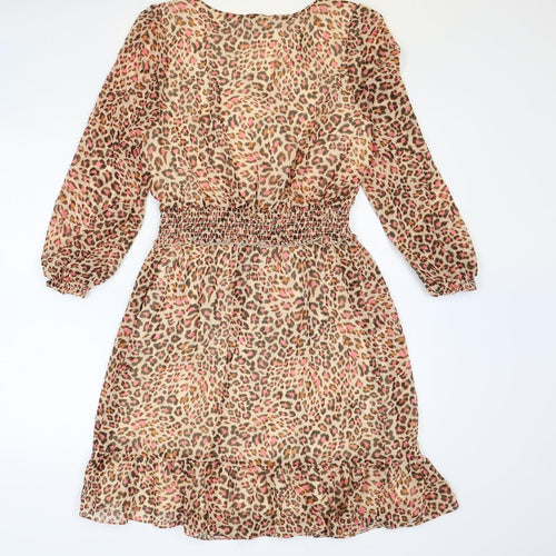 Roman Womens Multicoloured Animal Print Polyester Fit & Flare Size 8 V-Neck Pullover
