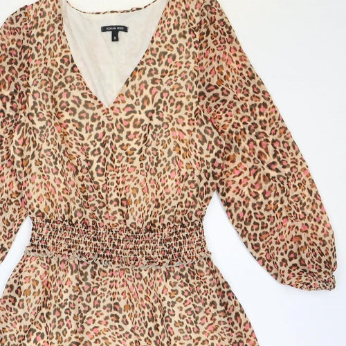 Roman Womens Multicoloured Animal Print Polyester Fit & Flare Size 8 V-Neck Pullover
