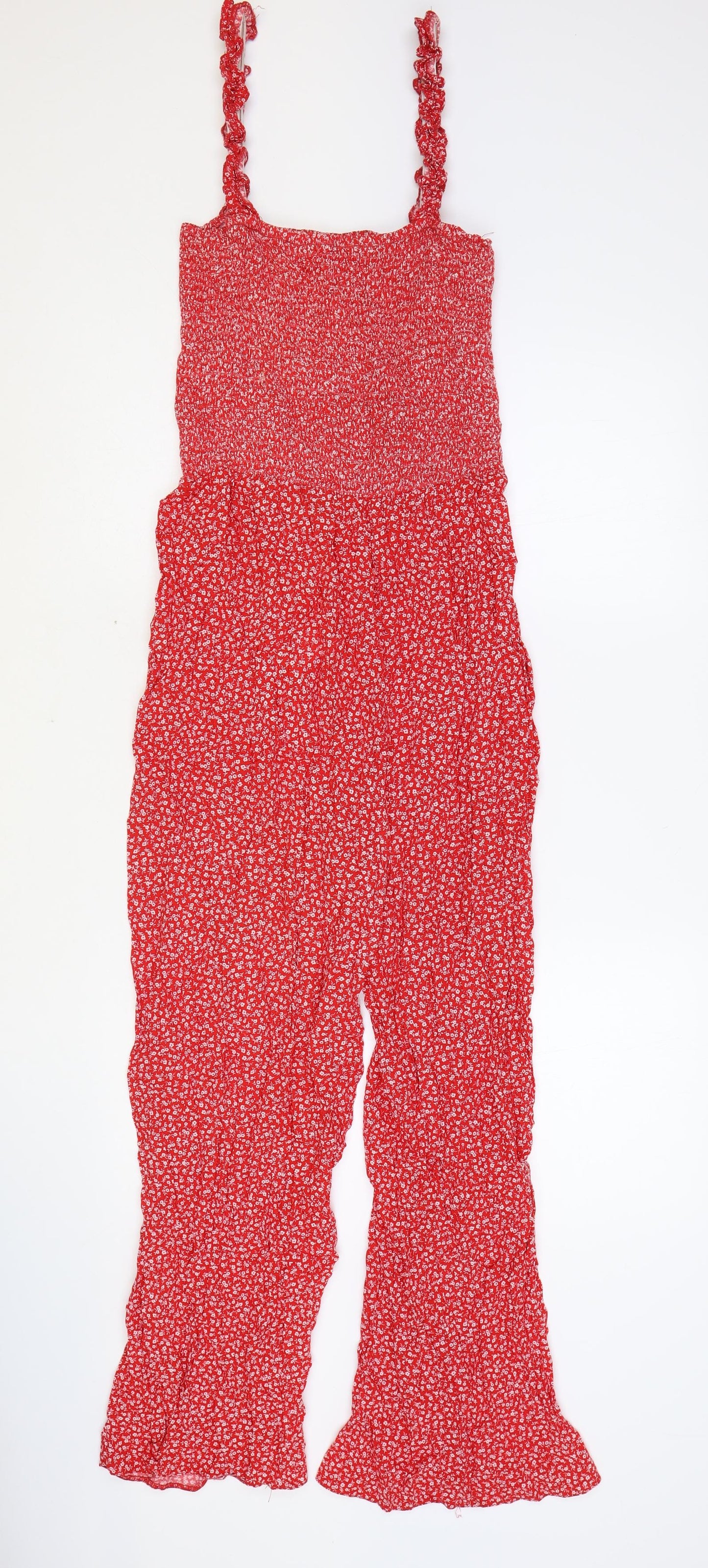 New Look Womens Red Floral Viscose Jumpsuit One-Piece Size 12 Pullover