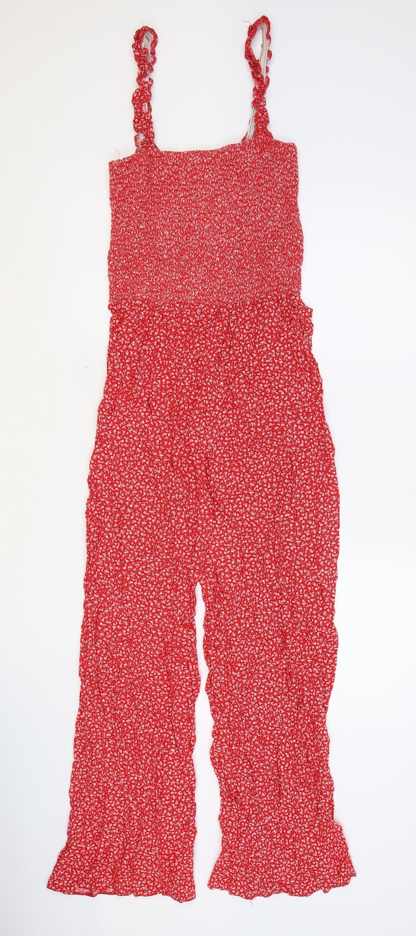 New Look Womens Red Floral Viscose Jumpsuit One-Piece Size 12 Pullover