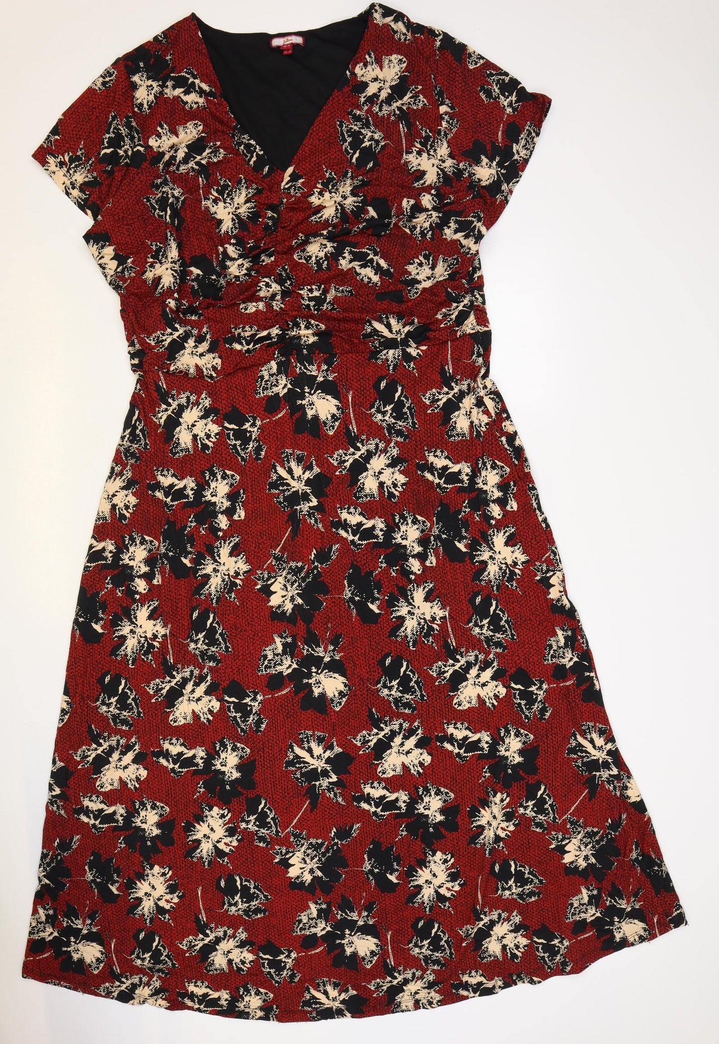 Joe Browns Womens Red Floral Polyester A-Line Size 22 V-Neck Pullover