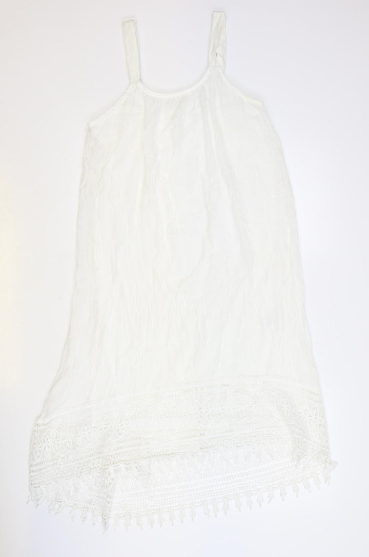Rebellion Womens White Polyester Slip Dress Size S Scoop Neck Pullover