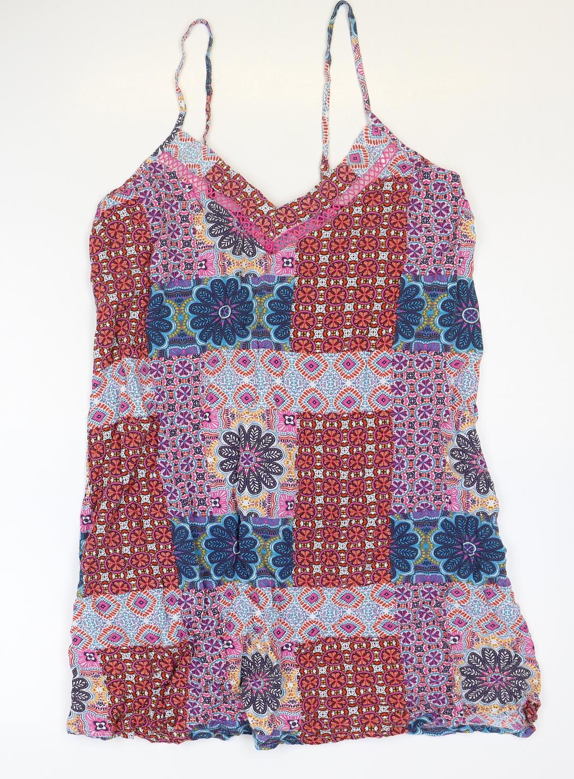 TU Womens Multicoloured Floral Viscose Slip Dress Size 12 V-Neck Pullover
