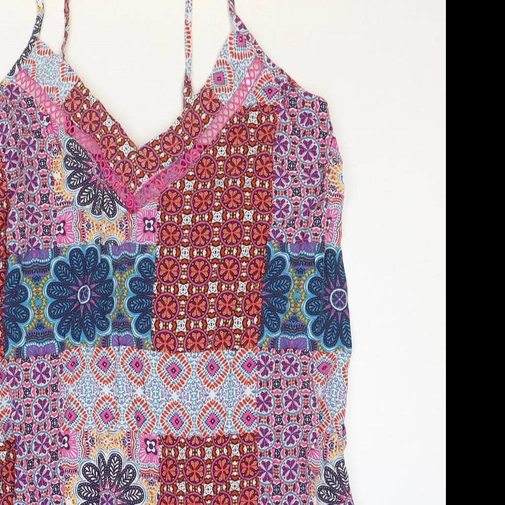 TU Womens Multicoloured Floral Viscose Slip Dress Size 12 V-Neck Pullover