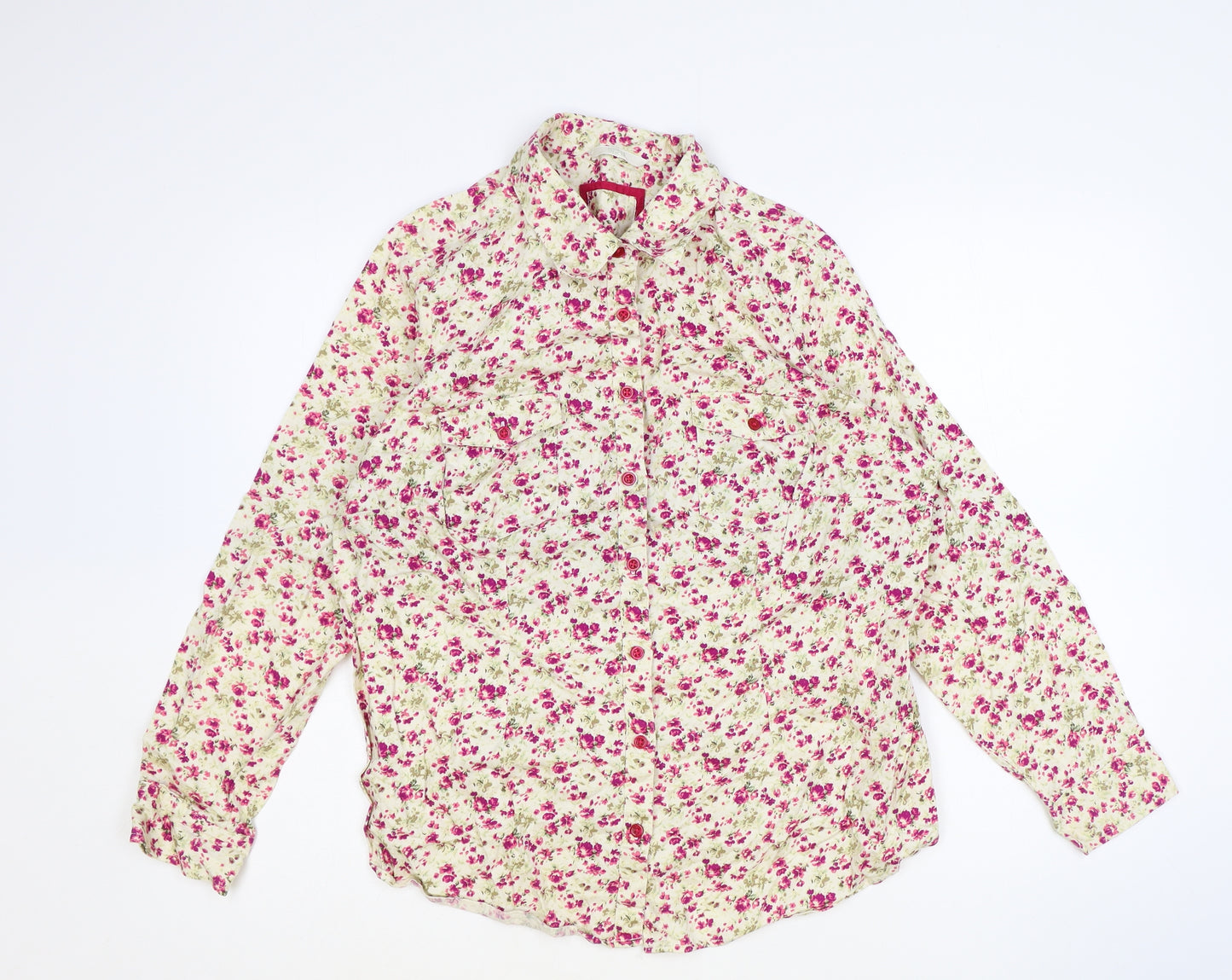 Marks and Spencer Womens Ivory Floral 100% Cotton Basic Button-Up Size 18 Collared