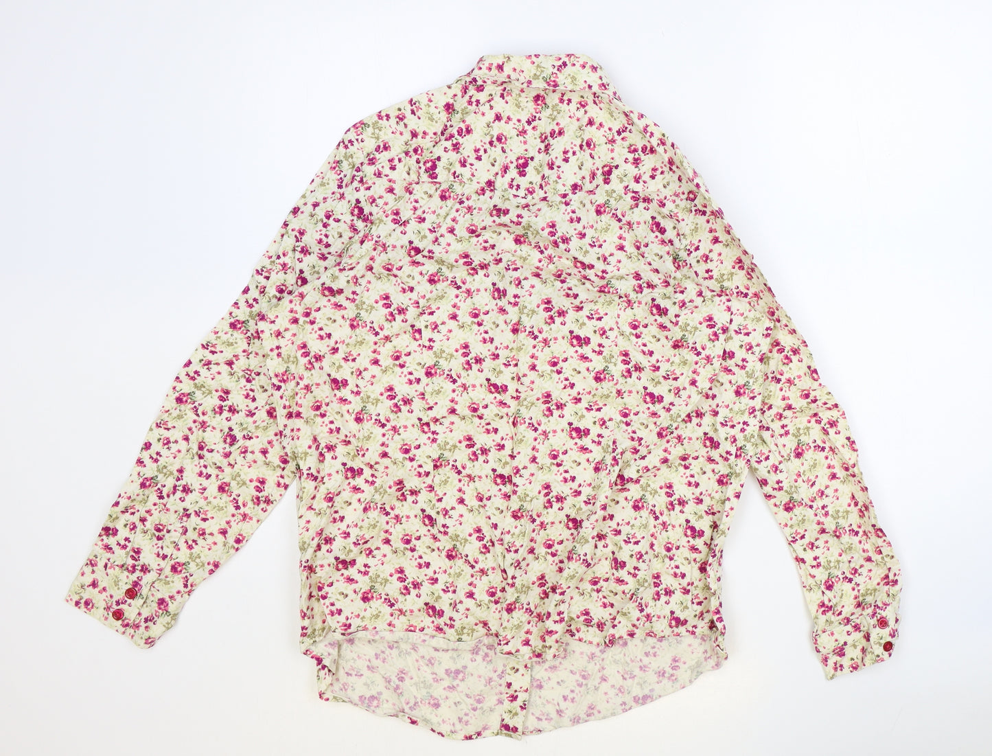 Marks and Spencer Womens Ivory Floral 100% Cotton Basic Button-Up Size 18 Collared
