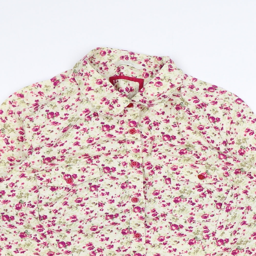 Marks and Spencer Womens Ivory Floral 100% Cotton Basic Button-Up Size 18 Collared