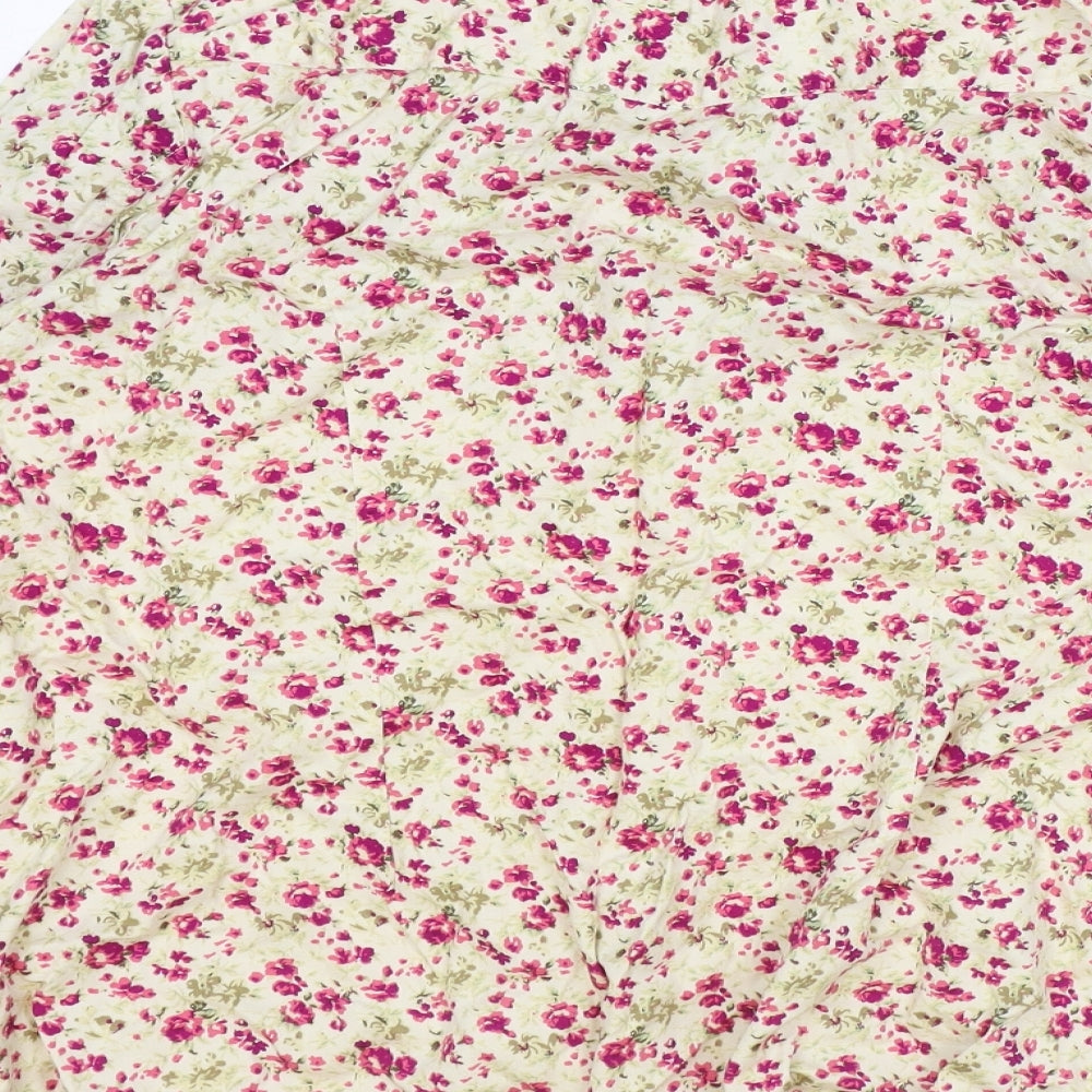 Marks and Spencer Womens Ivory Floral 100% Cotton Basic Button-Up Size 18 Collared