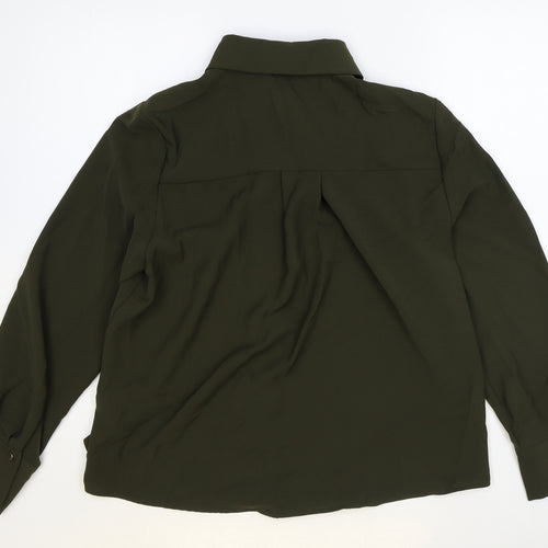 Zara Womens Green Polyester Basic Button-Up Size S Collared