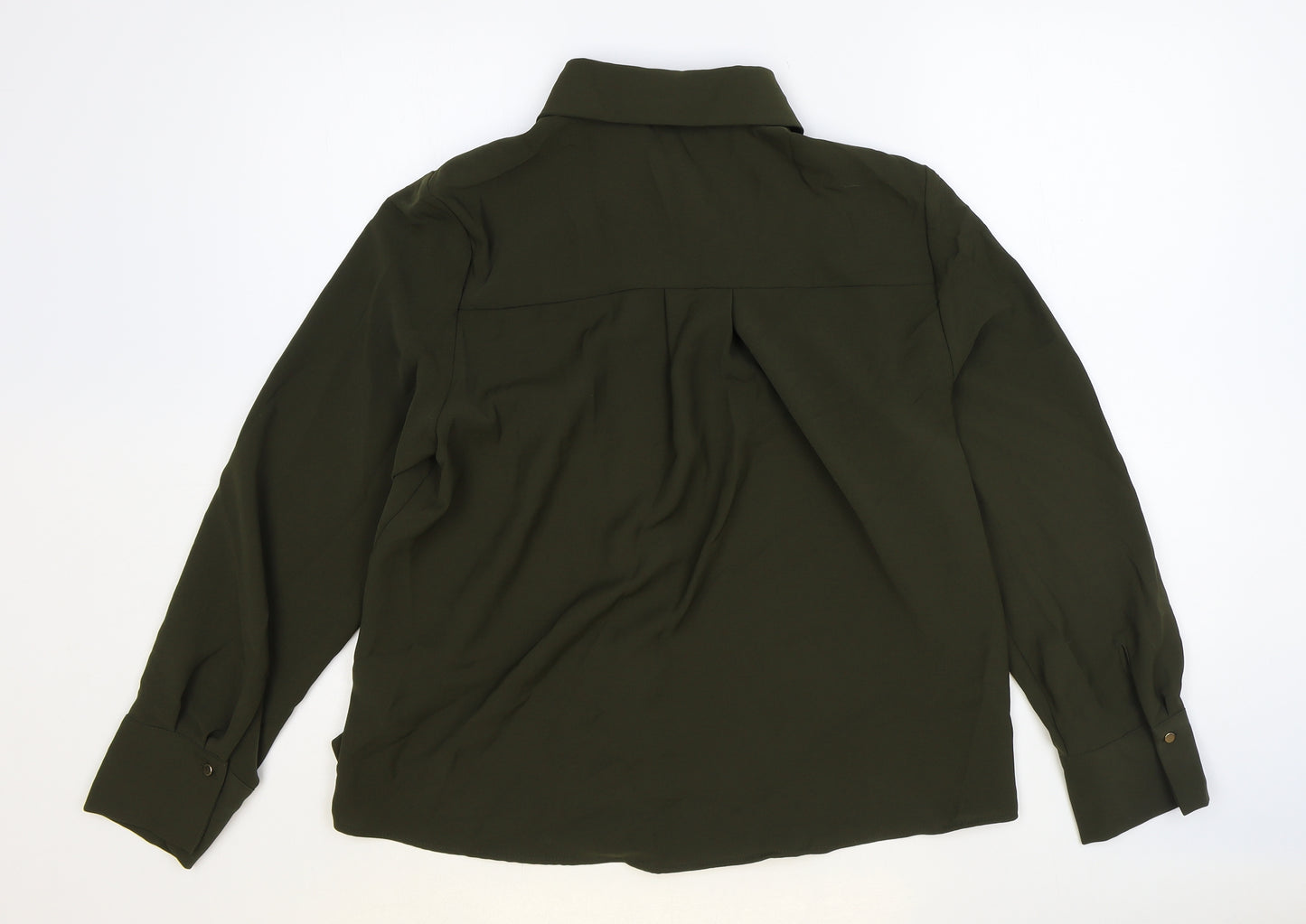 Zara Womens Green Polyester Basic Button-Up Size S Collared