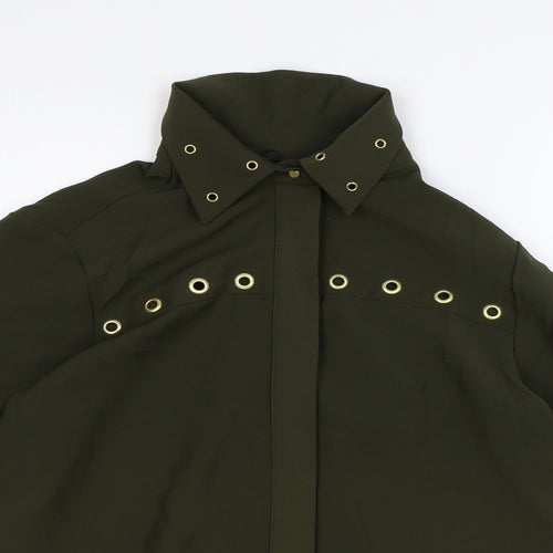 Zara Womens Green Polyester Basic Button-Up Size S Collared