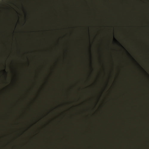Zara Womens Green Polyester Basic Button-Up Size S Collared