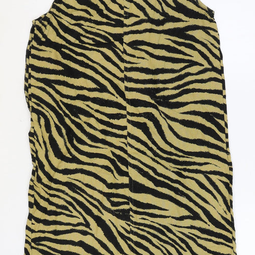 Marks and Spencer Womens Brown Animal Print Linen Shift Size 8 Scoop Neck Button - Tiger Print