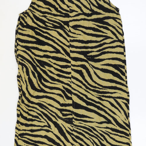 Marks and Spencer Womens Brown Animal Print Linen Shift Size 8 Scoop Neck Button - Tiger Print