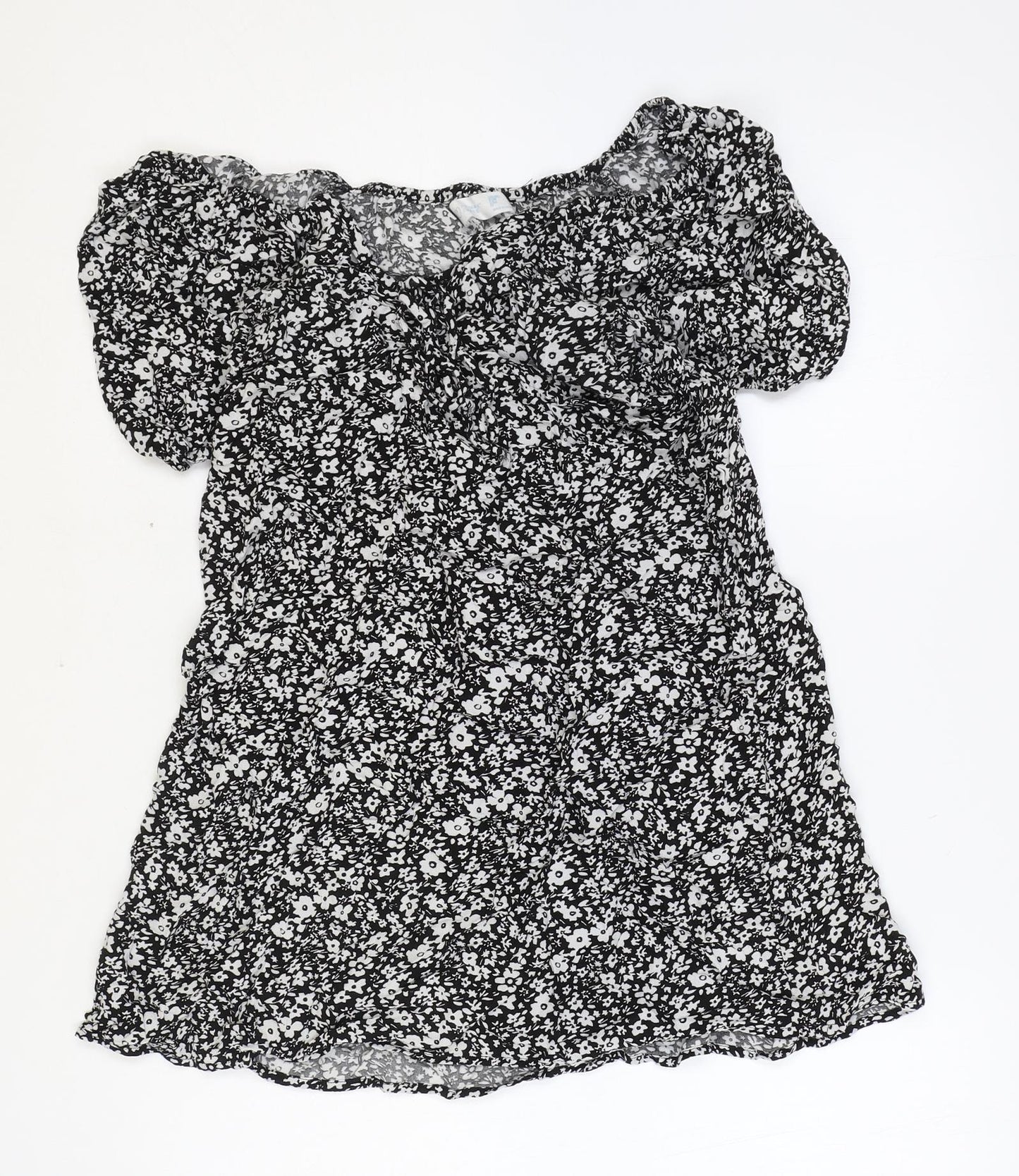 Primark Womens Black Floral Viscose A-Line Size 12 Off the Shoulder Pullover