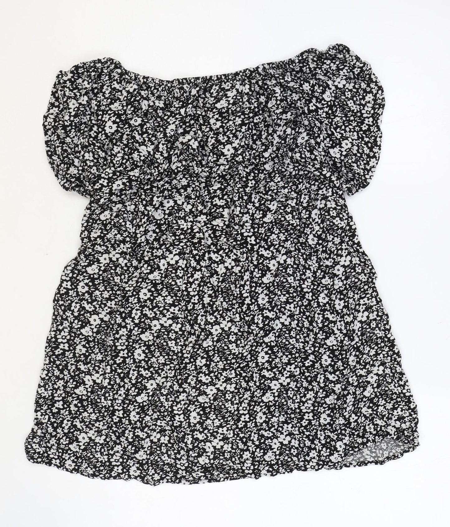 Primark Womens Black Floral Viscose A-Line Size 12 Off the Shoulder Pullover