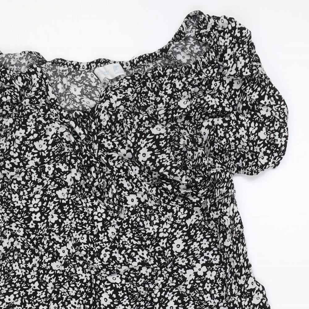 Primark Womens Black Floral Viscose A-Line Size 12 Off the Shoulder Pullover