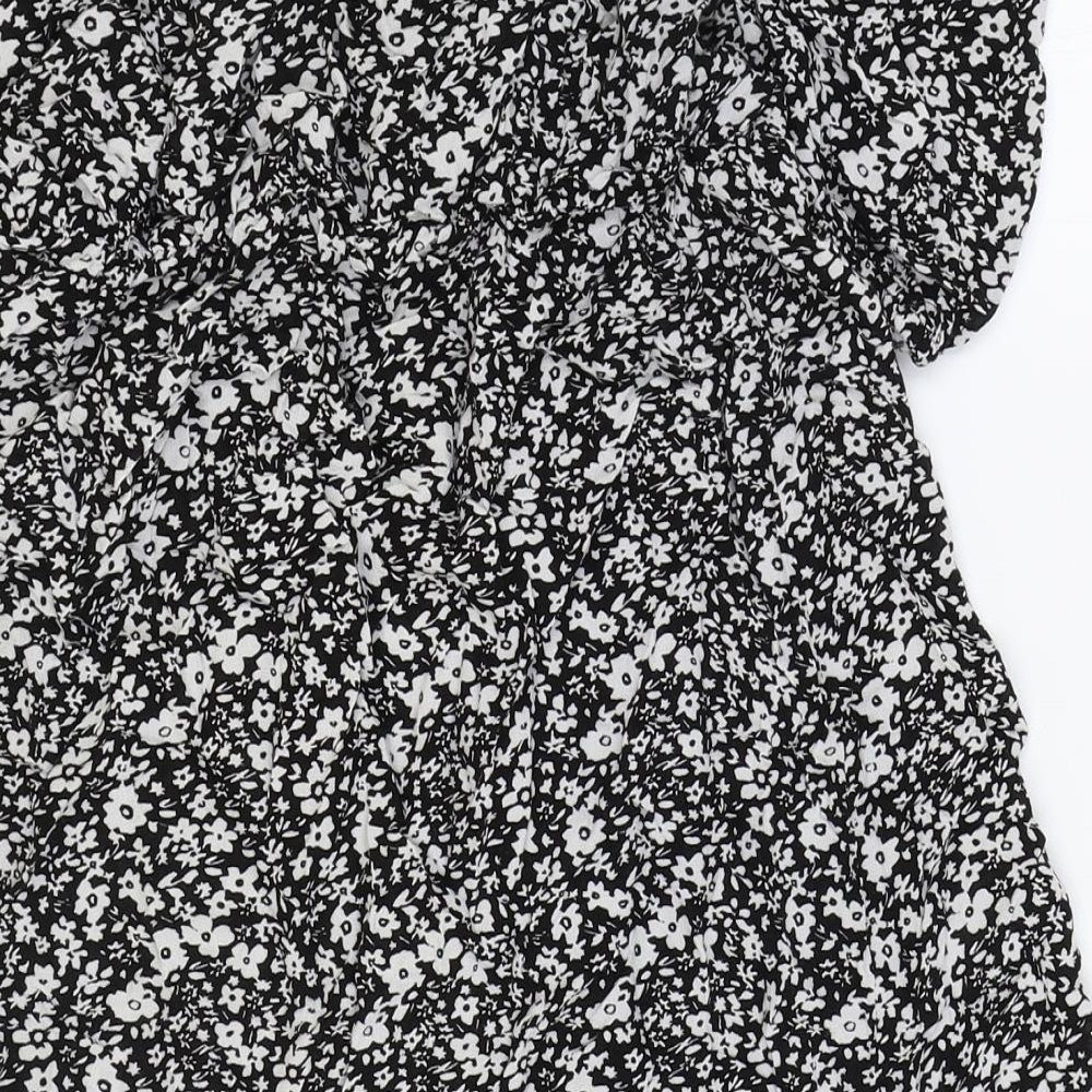 Primark Womens Black Floral Viscose A-Line Size 12 Off the Shoulder Pullover