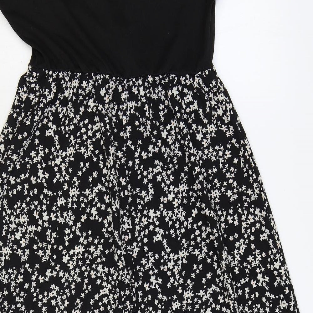 SheIn Womens Black Floral Polyester Fit & Flare Size L Scoop Neck Pullover