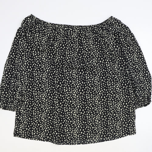 Shein Womens Black Geometric Polyester Basic Blouse Size 2XL Boat Neck