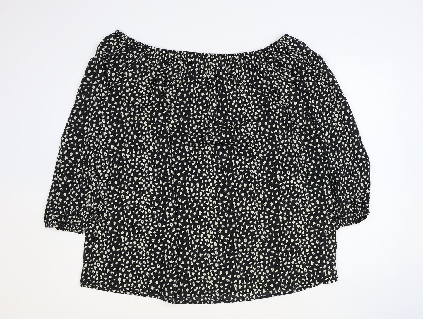Shein Womens Black Geometric Polyester Basic Blouse Size 2XL Boat Neck