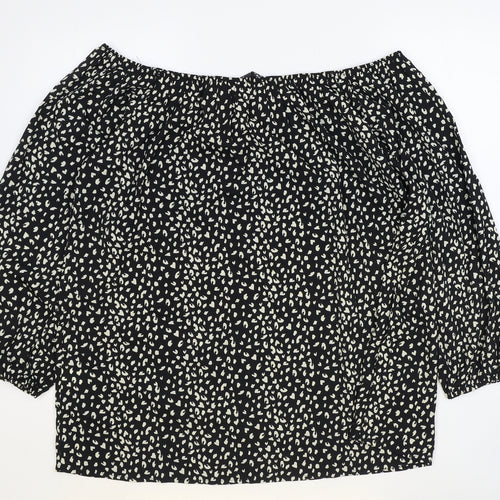 Shein Womens Black Geometric Polyester Basic Blouse Size 2XL Boat Neck