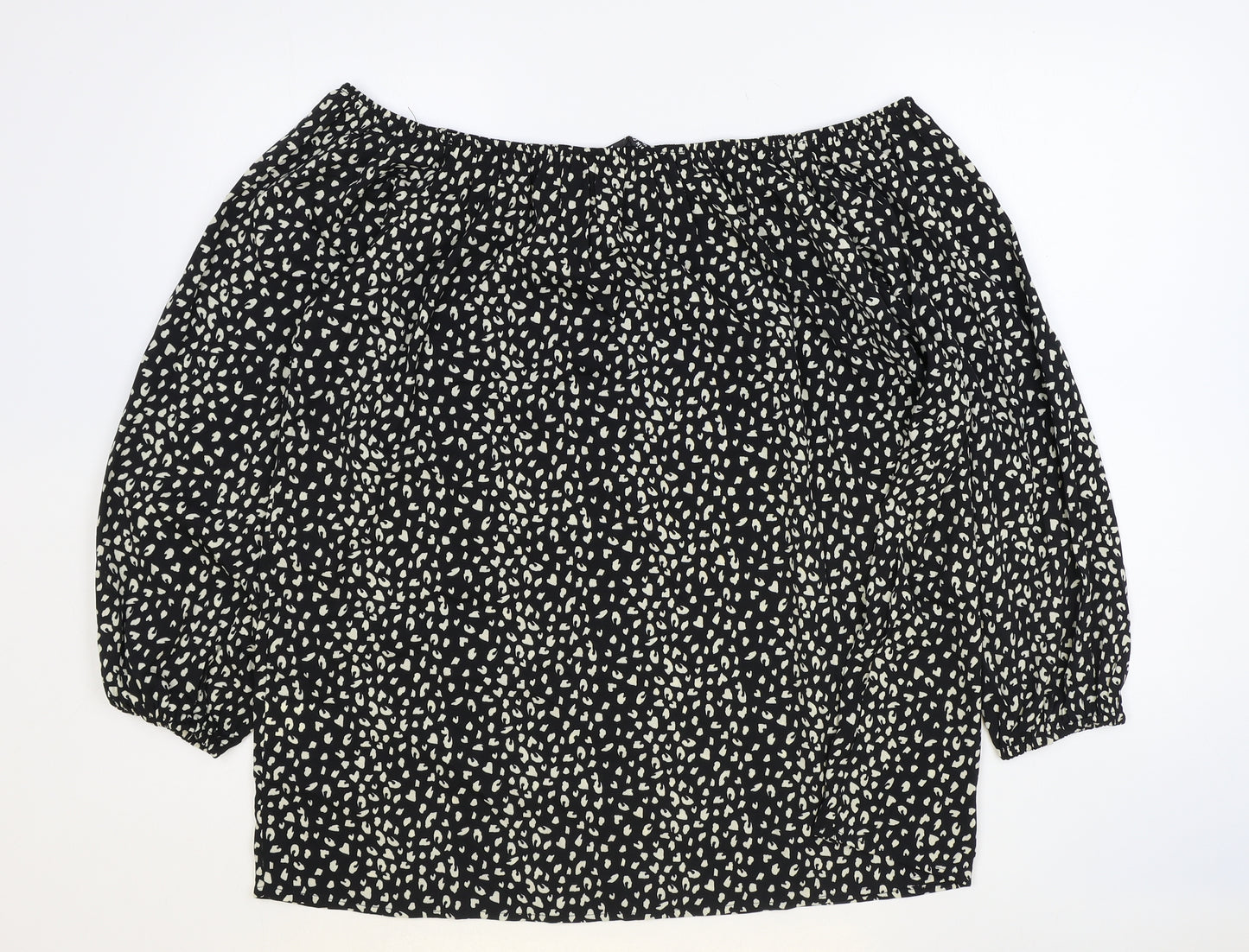 Shein Womens Black Geometric Polyester Basic Blouse Size 2XL Boat Neck
