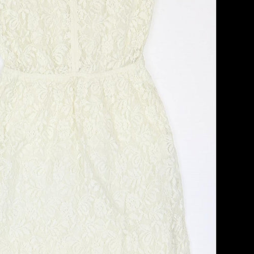 Zara Womens Ivory Floral 100% Cotton Fit & Flare Size S Scoop Neck Button