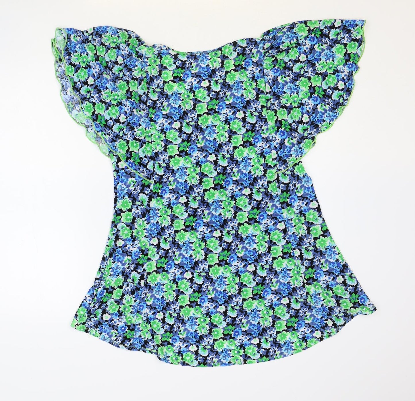 Preworn Womens Multicoloured Floral Polyester Basic Blouse Size S Round Neck