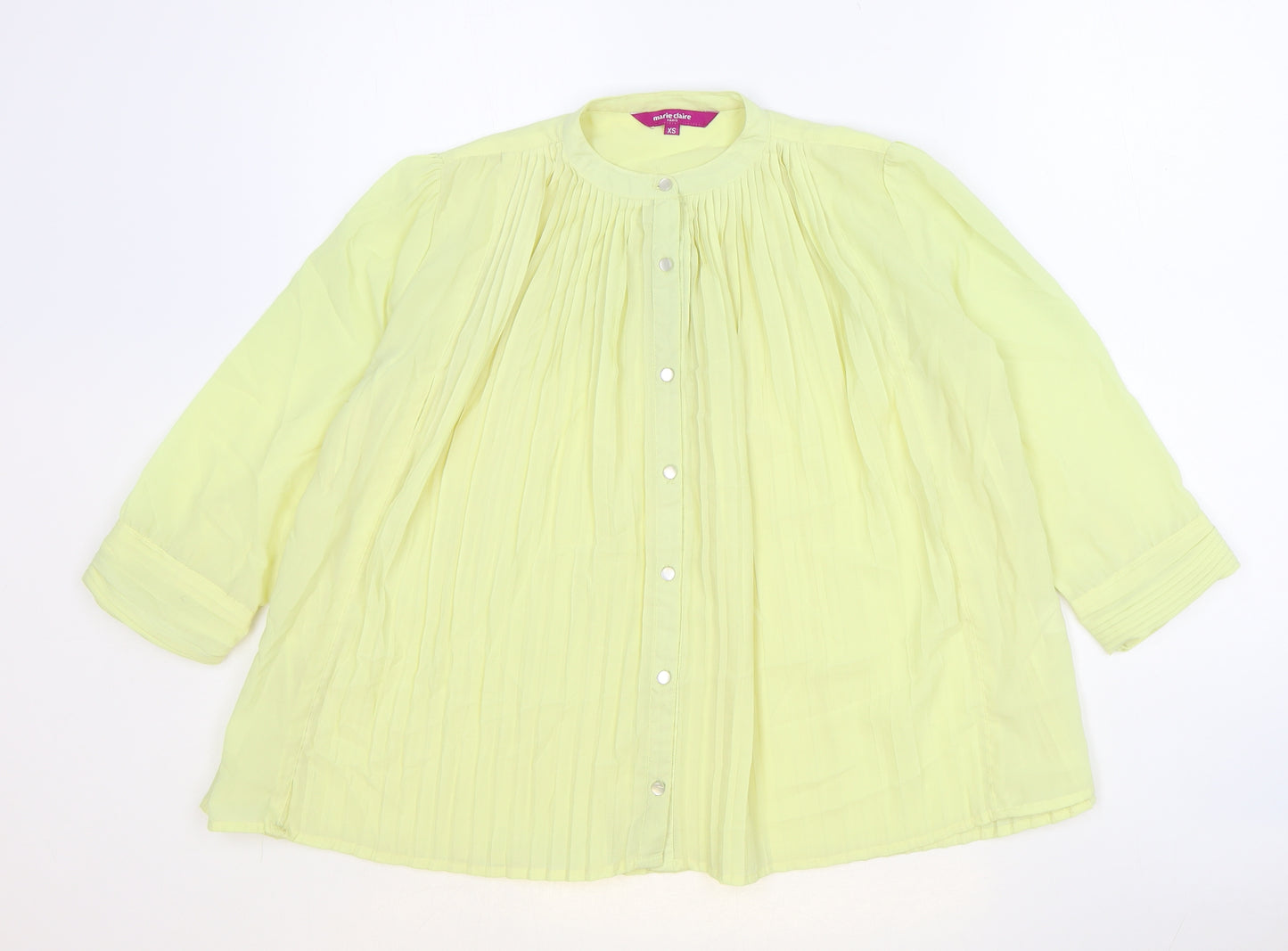 Marie Claire Womens Yellow Polyester Basic Button-Up Size XS Round Neck