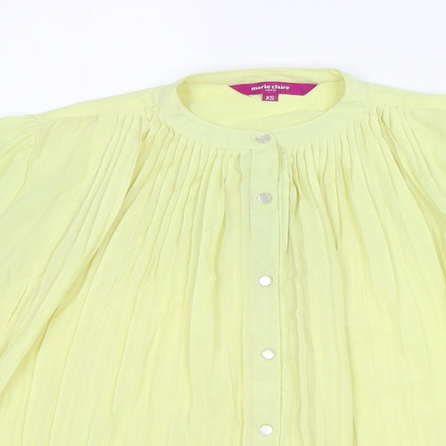 Marie Claire Womens Yellow Polyester Basic Button-Up Size XS Round Neck