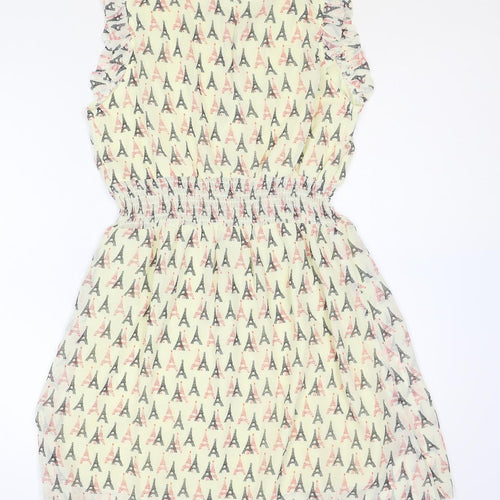 Atelier 61 Womens Ivory Geometric Polyester Shirt Dress Size 8 V-Neck Button